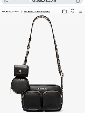 Michael Kors Black Leather Multi-Pouch Crossbody with Logo Strap